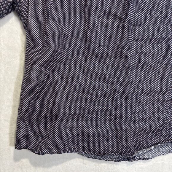 Untuckit Cadalso Button Up Short Sleeve Shirt 100% Linen Geometric Navy Size XL - Picture 15 of 16